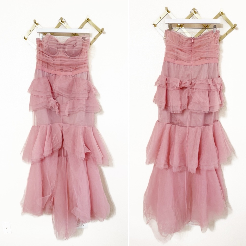 Michael Costello x Revolve Alai Strapless Pink Tulle Layer Ruffle Dress size XL - Picture 8 of 12